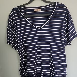 Navy Blue Striped V-Neck Maternity Top by Full Moon